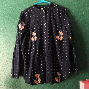 LOFT Bouquet Bell Sleeve Softened Shirt L